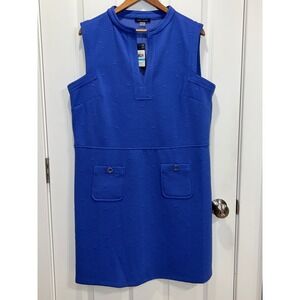 NWT Tommy Hilfiger Womens Blue Textured Jacquard Sleeveless Shift Dress Size 16